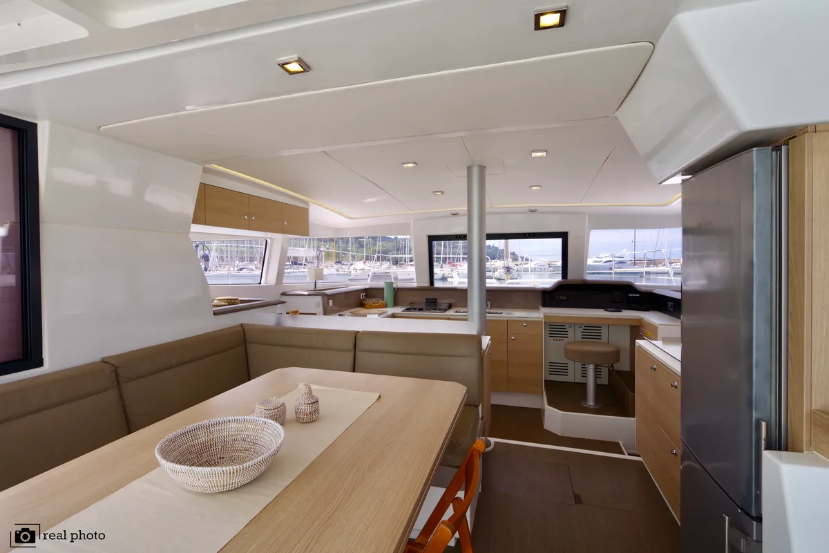Salon of Weesail, a Bali 4.1 catamaran at Castellammare di Stabia, Italy