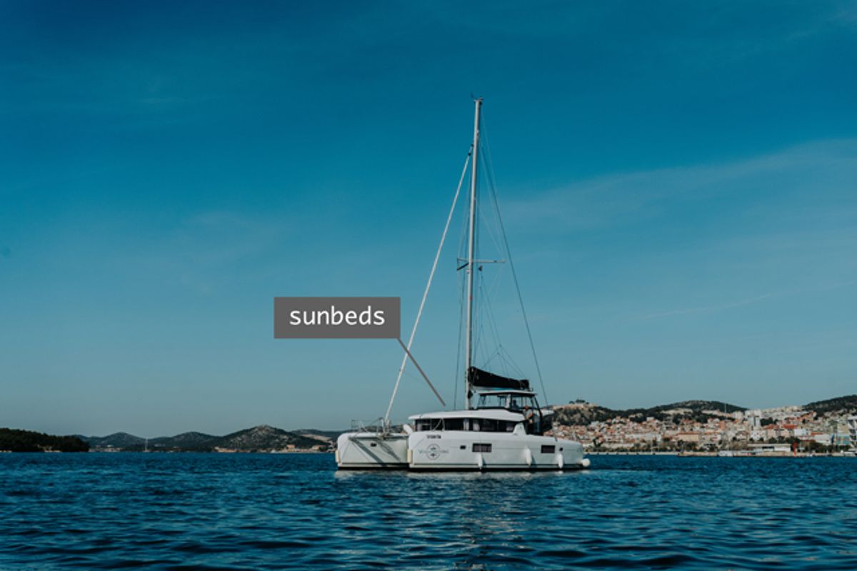 Exterior view of ARTEMIS, a Lagoon 42 catamaran at Grad Šibenik, Croatia