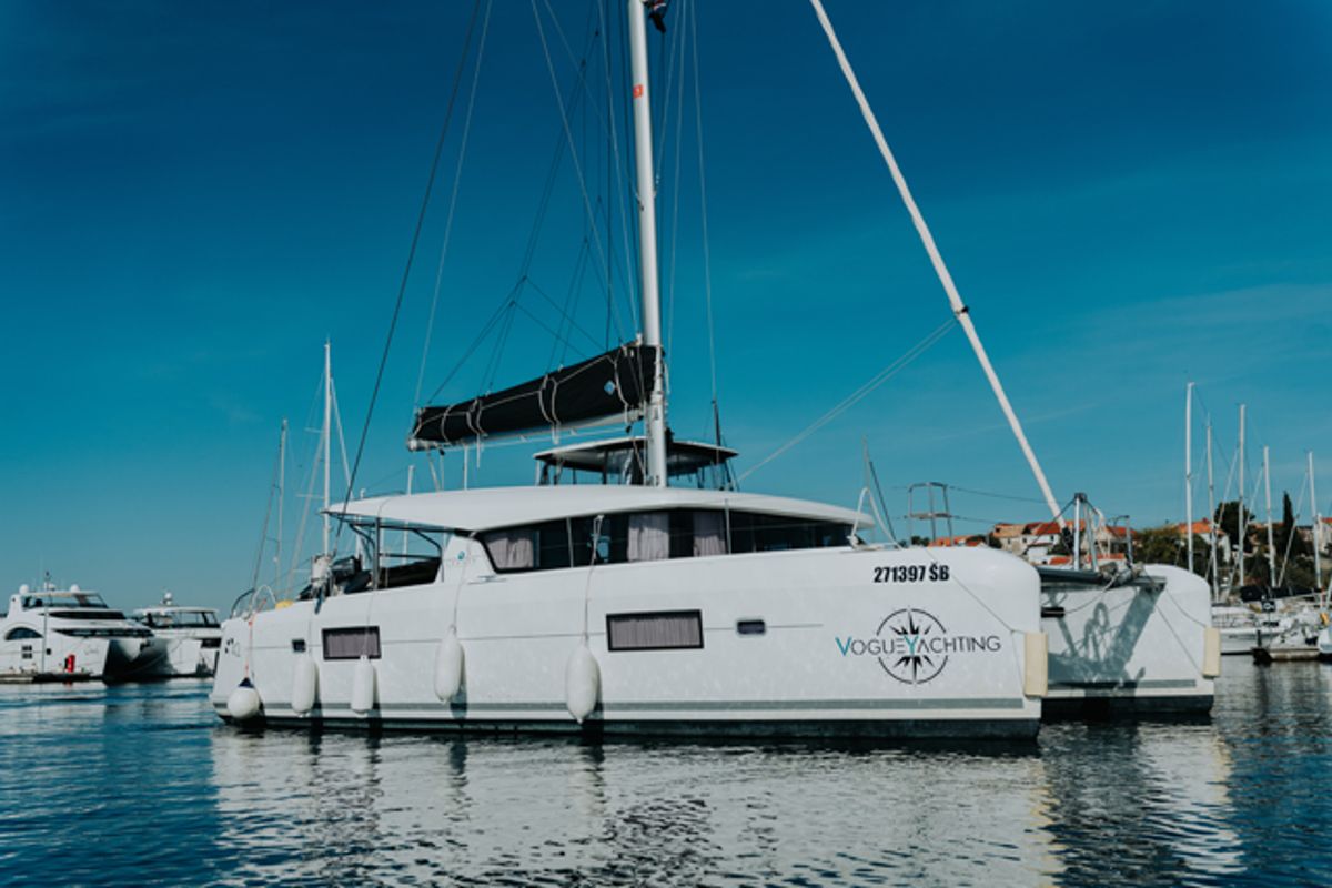 Exterior view of ARTEMIS, a Lagoon 42 catamaran at Grad Šibenik, Croatia