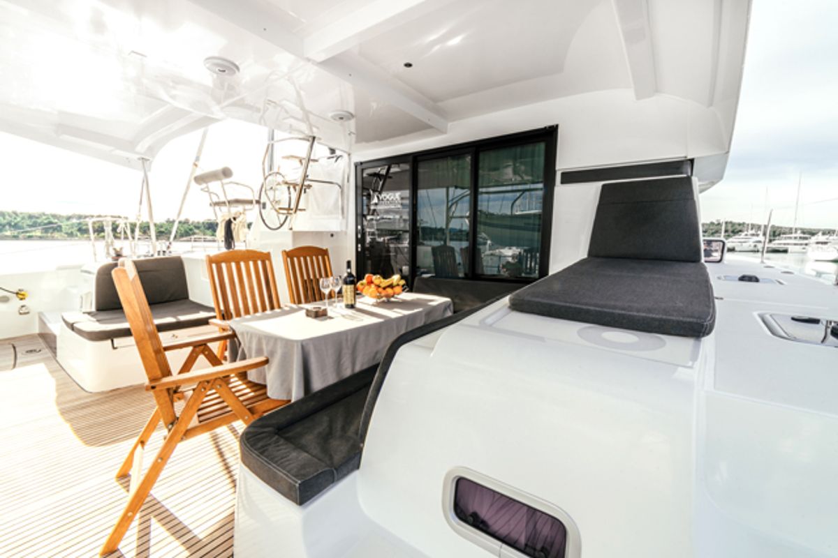 Deck of ARTEMIS, a Lagoon 42 catamaran at Grad Šibenik, Croatia
