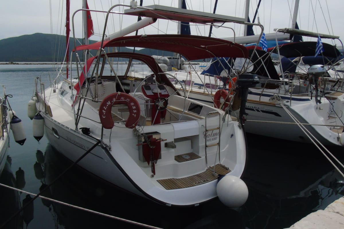 Exterior view of Calma, a Jeanneau Sun Odyssey 37.1 sailboat at Municipal Unit of Lefkada, Greece