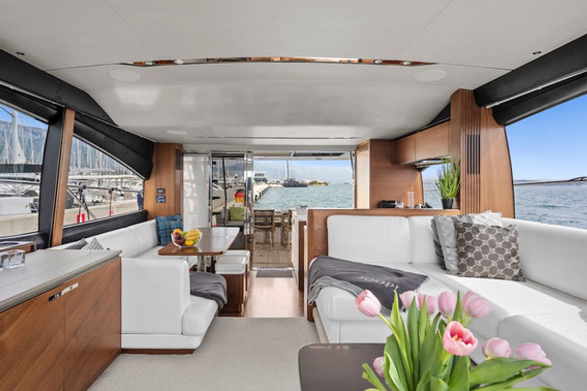 Salon of MIRNO MORE, a Princess Yachts Princess S65 yacht at Grad Kaštela, Croatia