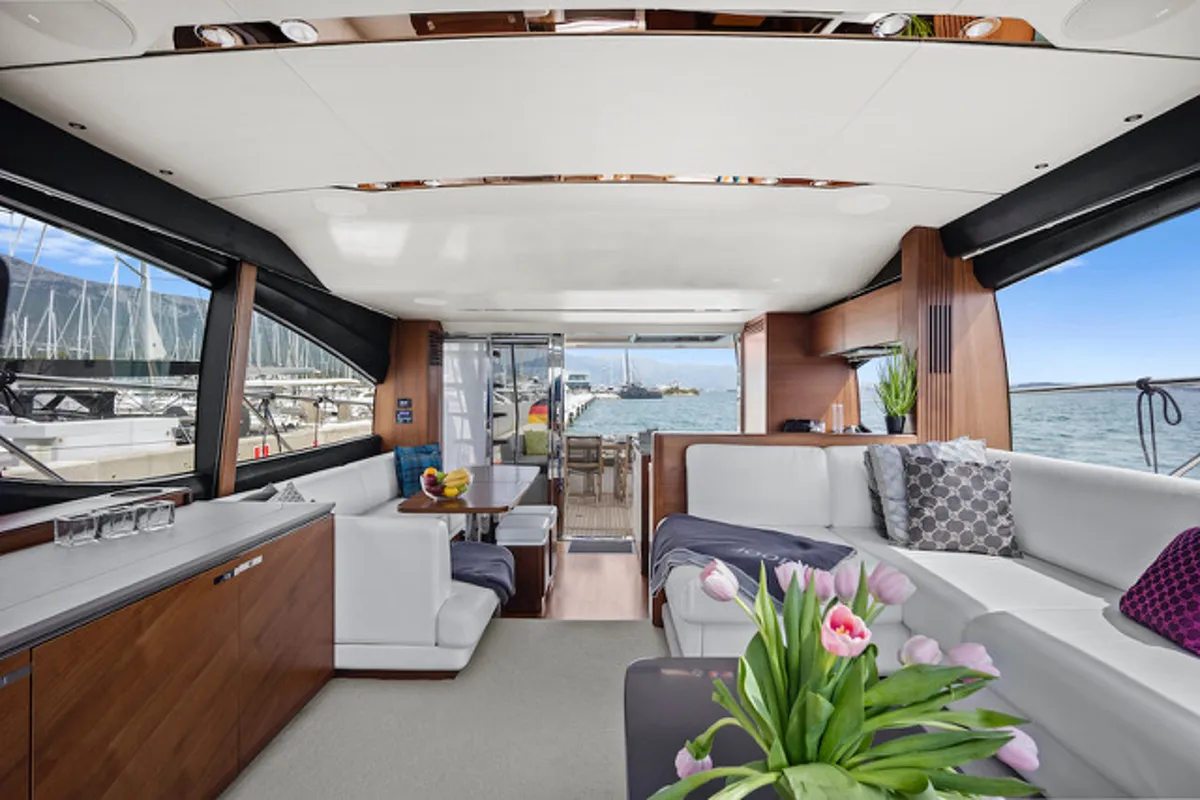 Salon of MIRNO MORE, a Princess Yachts Princess S65 yacht at Grad Kaštela, Croatia