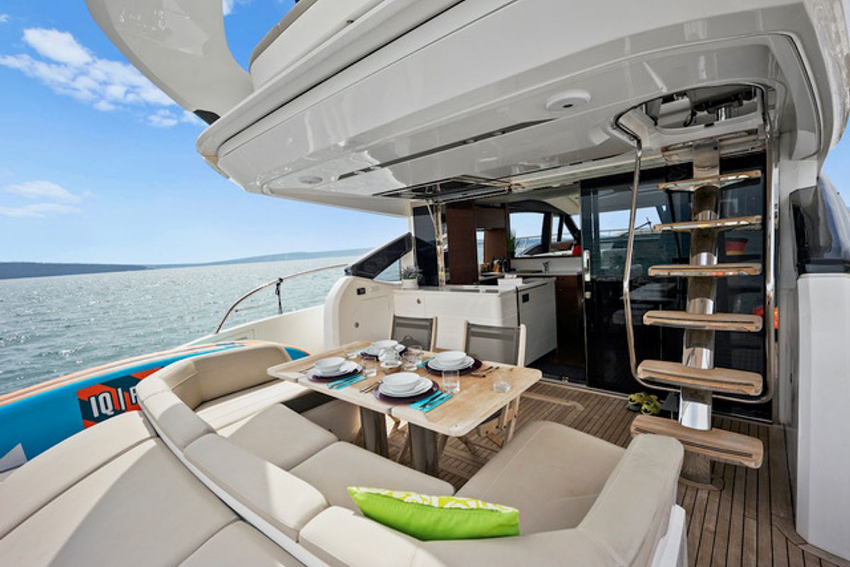 Deck of MIRNO MORE, a Princess Yachts Princess S65 yacht at Grad Kaštela, Croatia