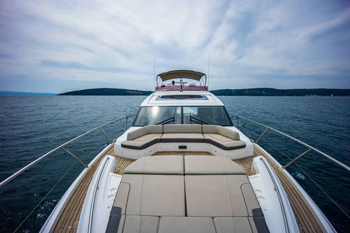 Deck of MIRNO MORE, a Princess Yachts Princess S65 yacht at Grad Kaštela, Croatia