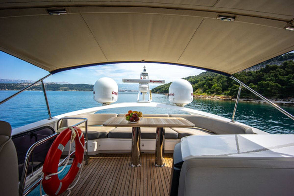 Deck of MIRNO MORE, a Princess Yachts Princess S65 yacht at Grad Kaštela, Croatia