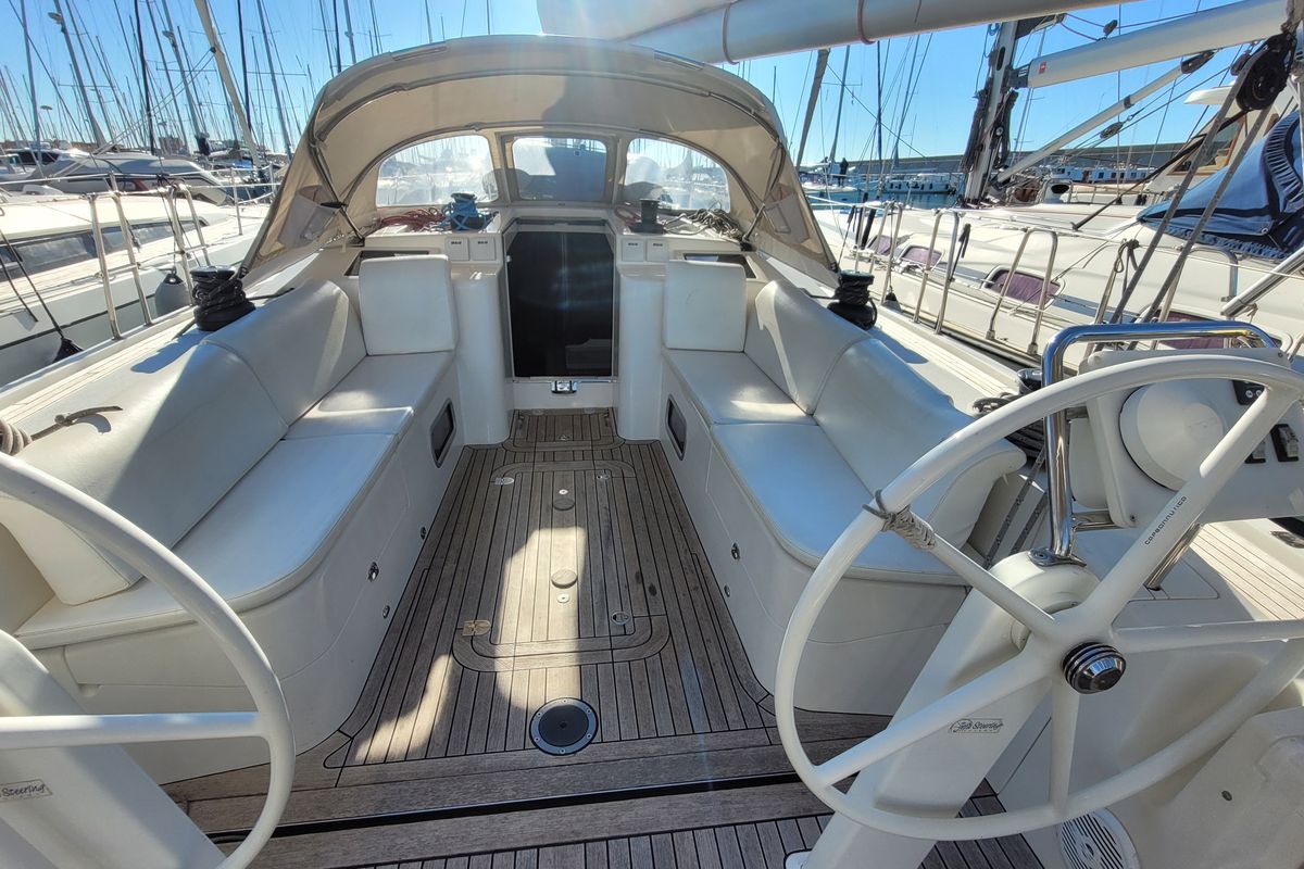 Cockpit of Papillon, a Italia Yachts 13.98 sailboat at Rosignano Solvay, Italy