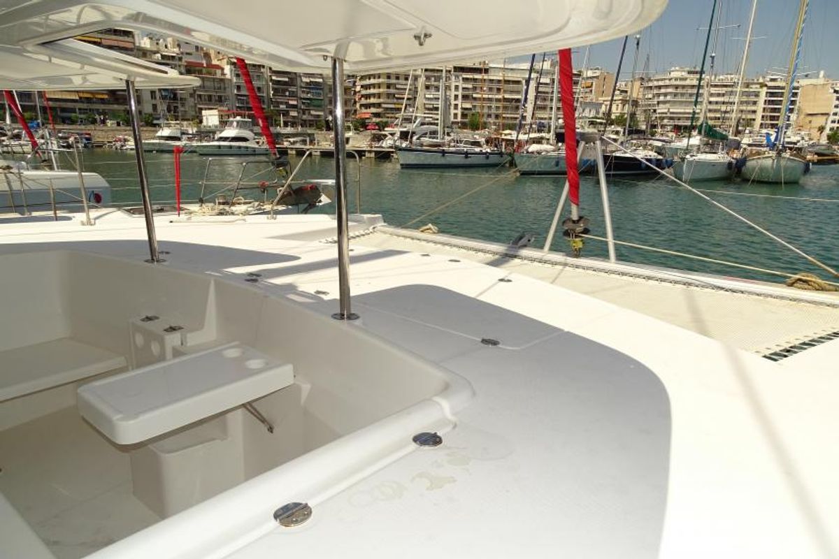 Deck of La Luna, a Leopard 44 catamaran at es Jonquet, Spain