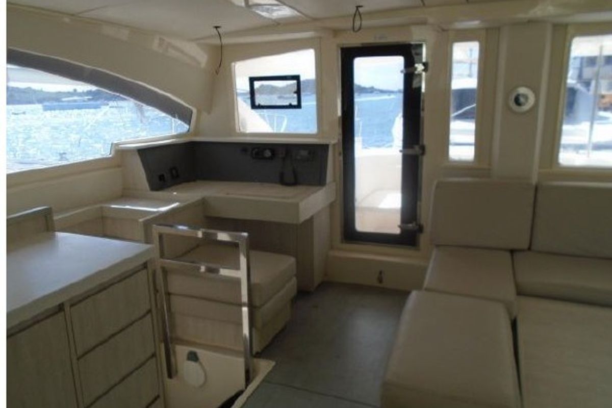 Cockpit of Seas the Day, a Leopard 48 catamaran at es Jonquet, Spain