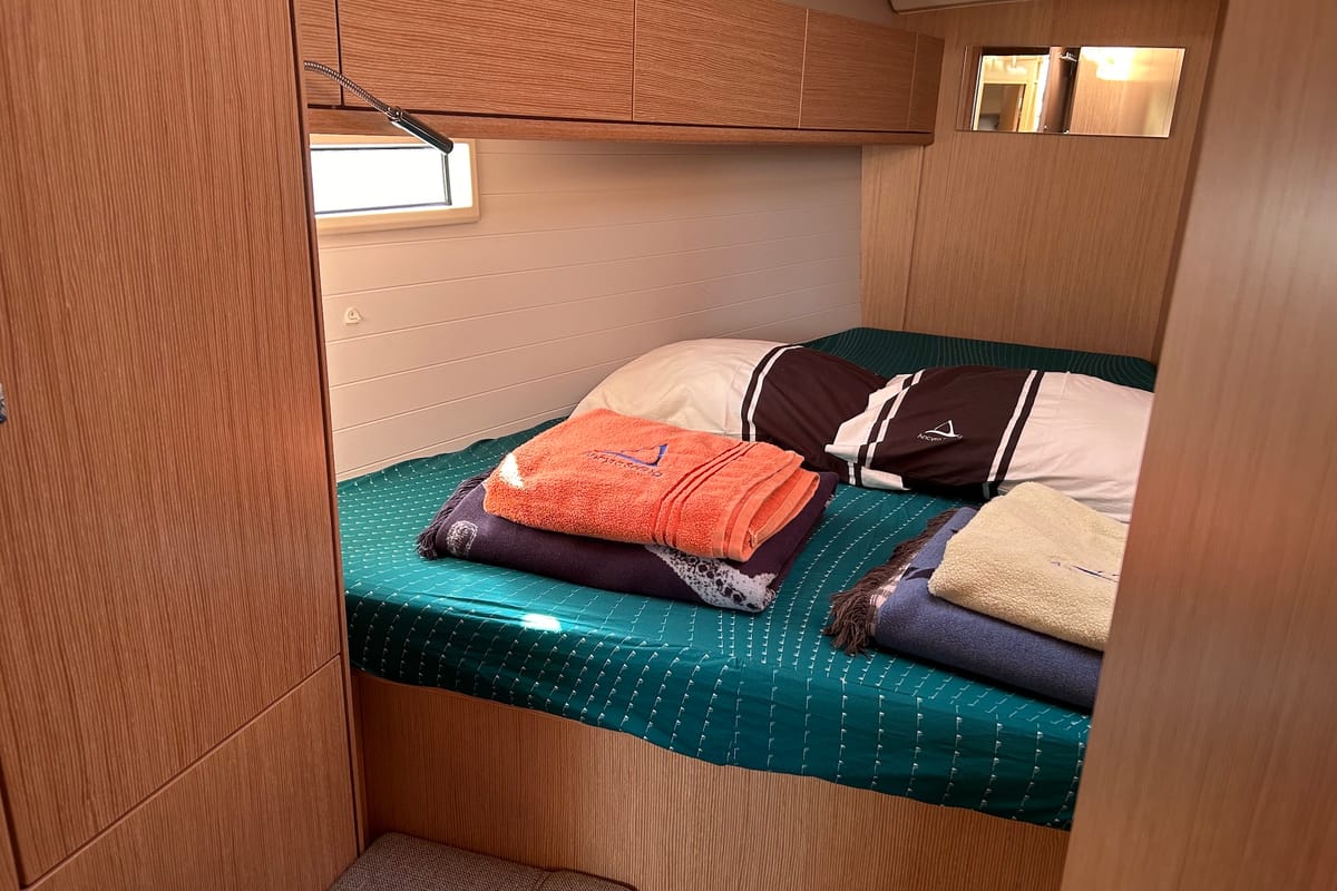 Cabin on Suncity 6, a Bavaria Cruiser 46 sailboat at Fethiye, Turkey