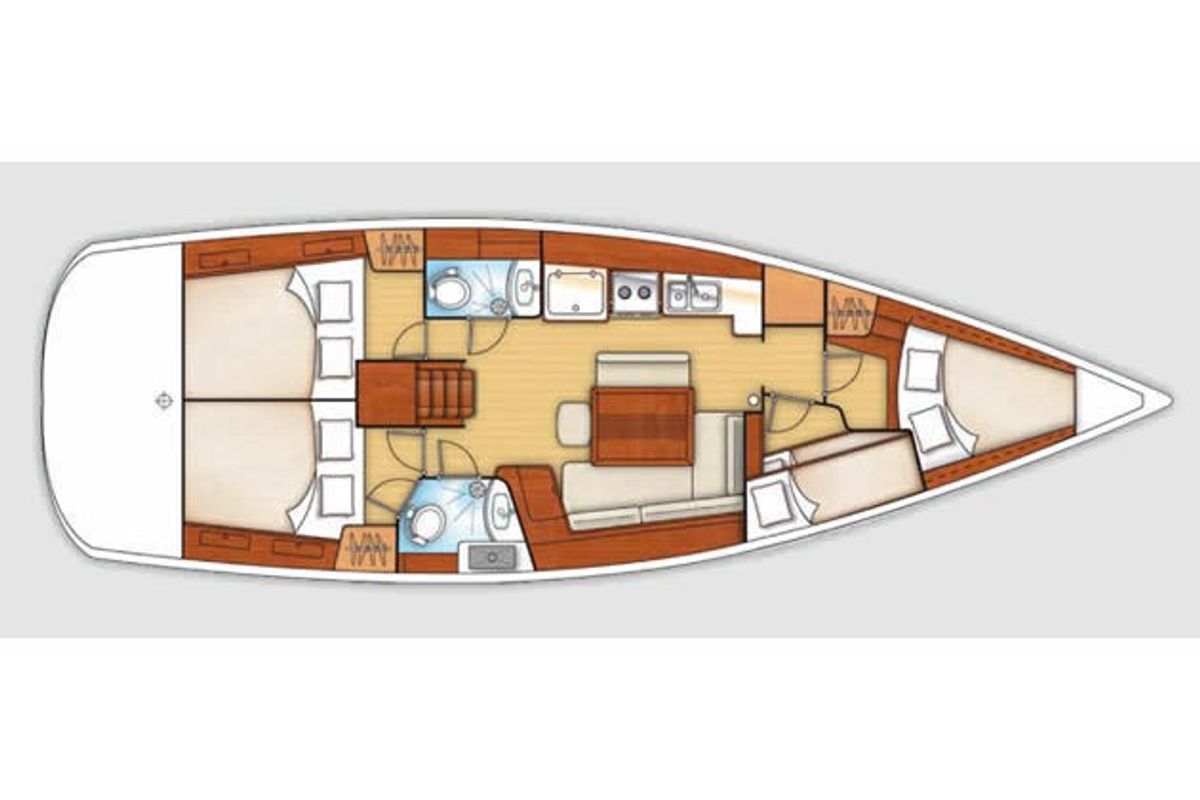Floor plan of Demonio de Tasmania, a Beneteau Oceanis 43 sailboat at es Jonquet, Spain