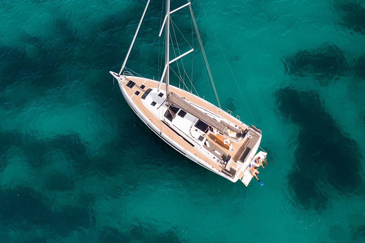 Exterior view of KAROS , a Dufour 41 sailboat at Road Town, British Virgin Islands