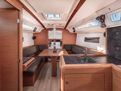 Salon of Pelti, a Jeanneau Sun Odyssey 349 sailboat at Kontokali, Greece