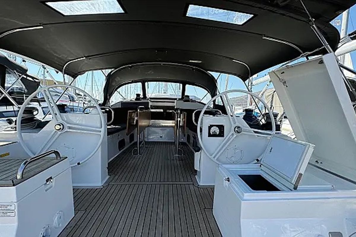 Cockpit of Miss Esme, a Elan Impression 50.1 sailboat at Seget Donji, Croatia