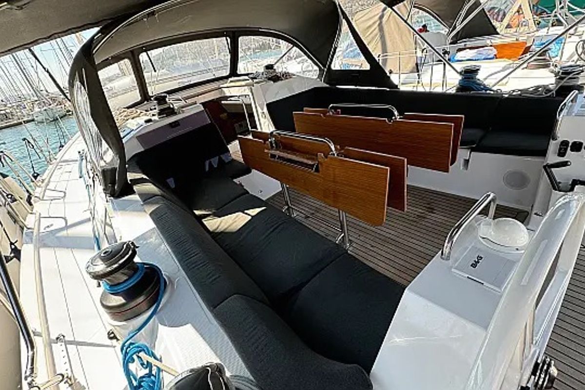 Deck of Miss Esme, a Elan Impression 50.1 sailboat at Seget Donji, Croatia