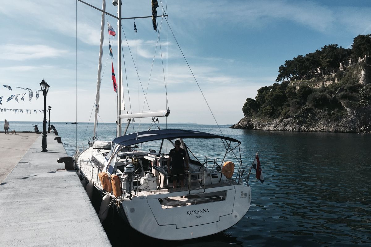 Exterior view of Roxanna, a Beneteau Oceanis 48 sailboat at Ibiza, Spain