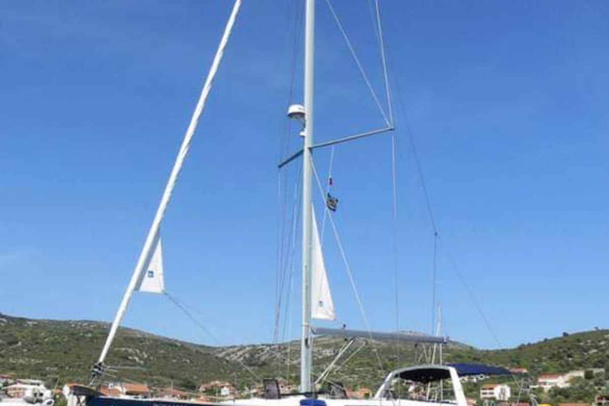 Exterior view of Roxanna, a Beneteau Oceanis 48 sailboat at Ibiza, Spain