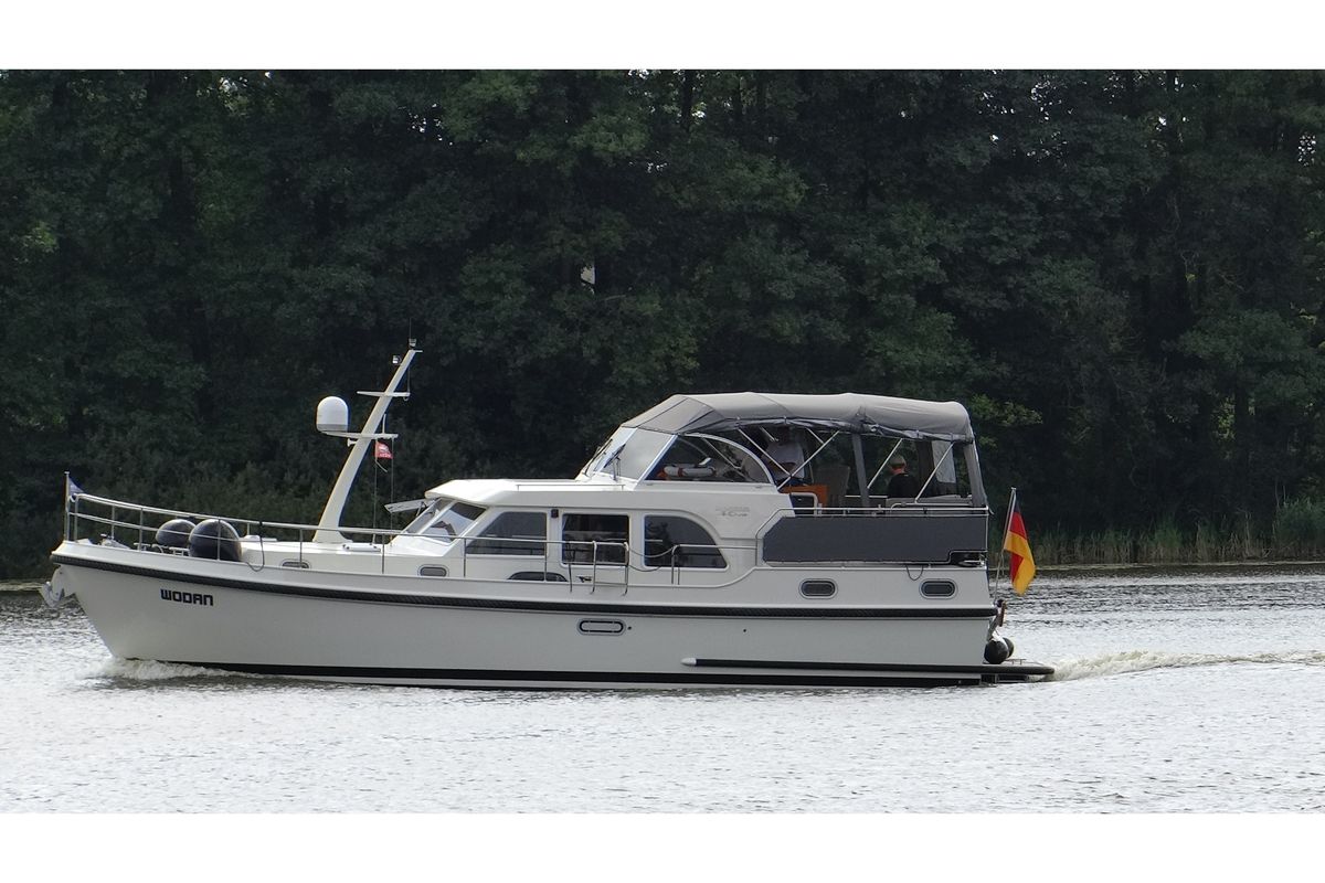 Exterior view of Wodan, a Linssen Grand Sturdy 40.9 AC motorboat at Mirow, Germany