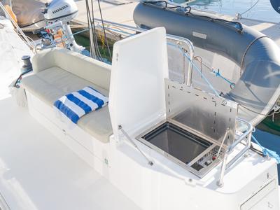 Deck of First Flirt, a Bali Catsmart catamaran at Skradin, Croatia
