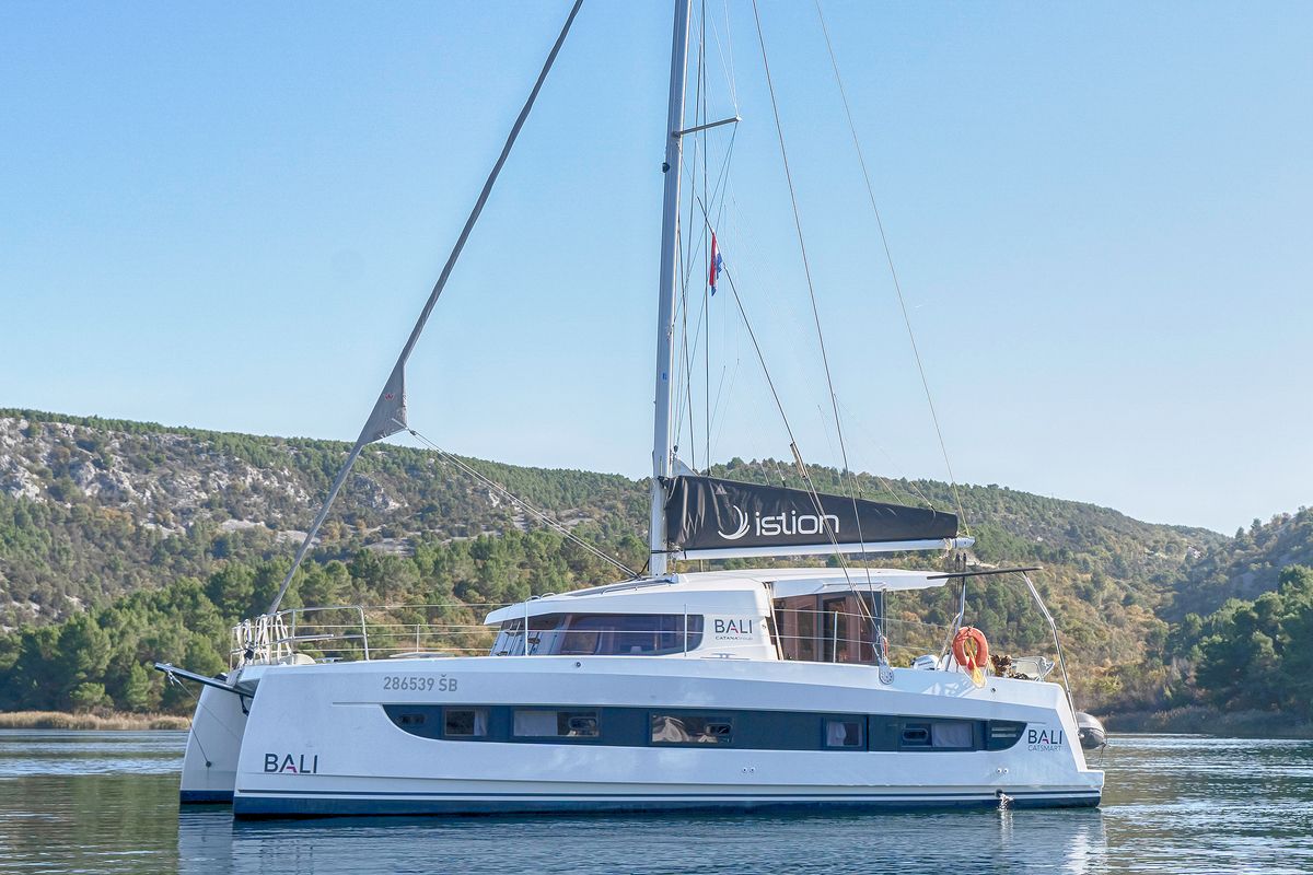 Exterior view of First Flirt, a Bali Catsmart catamaran at Skradin, Croatia