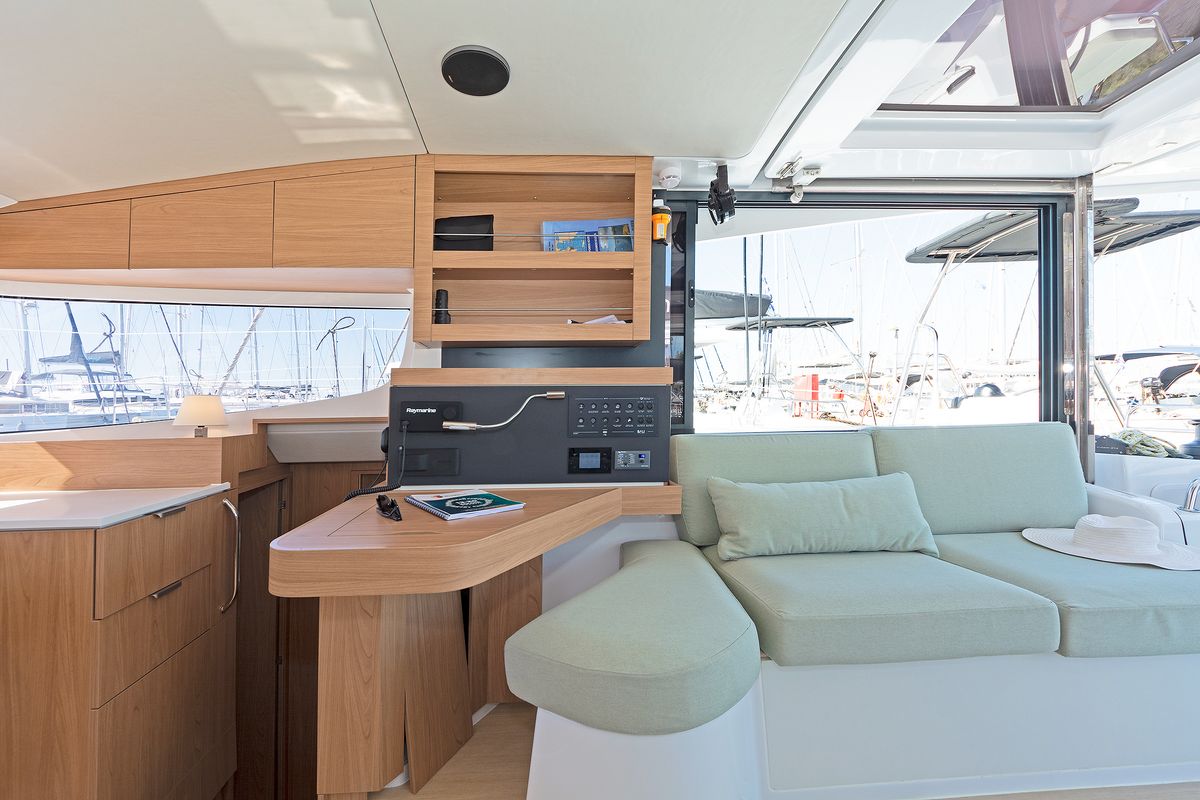 Salon of First Flirt, a Bali Catsmart catamaran at Skradin, Croatia
