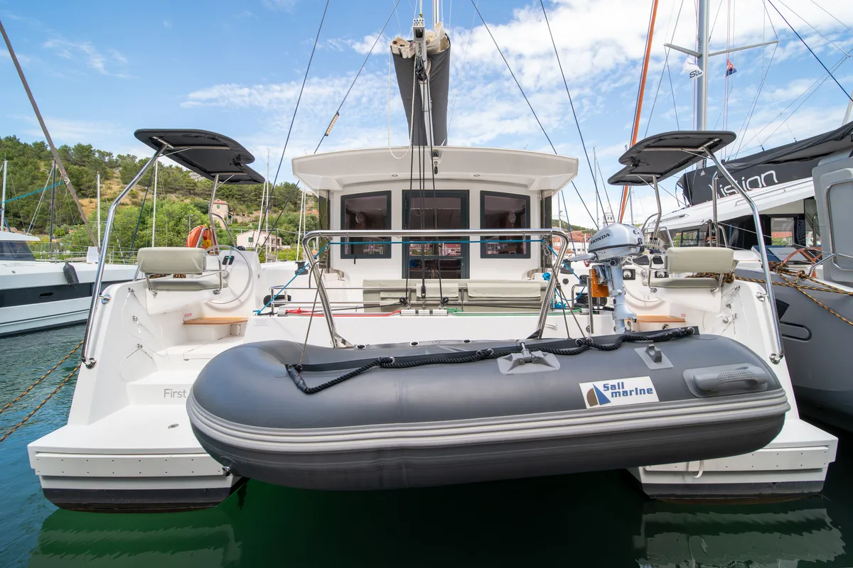 Exterior view of First Flirt, a Bali Catsmart catamaran at Skradin, Croatia