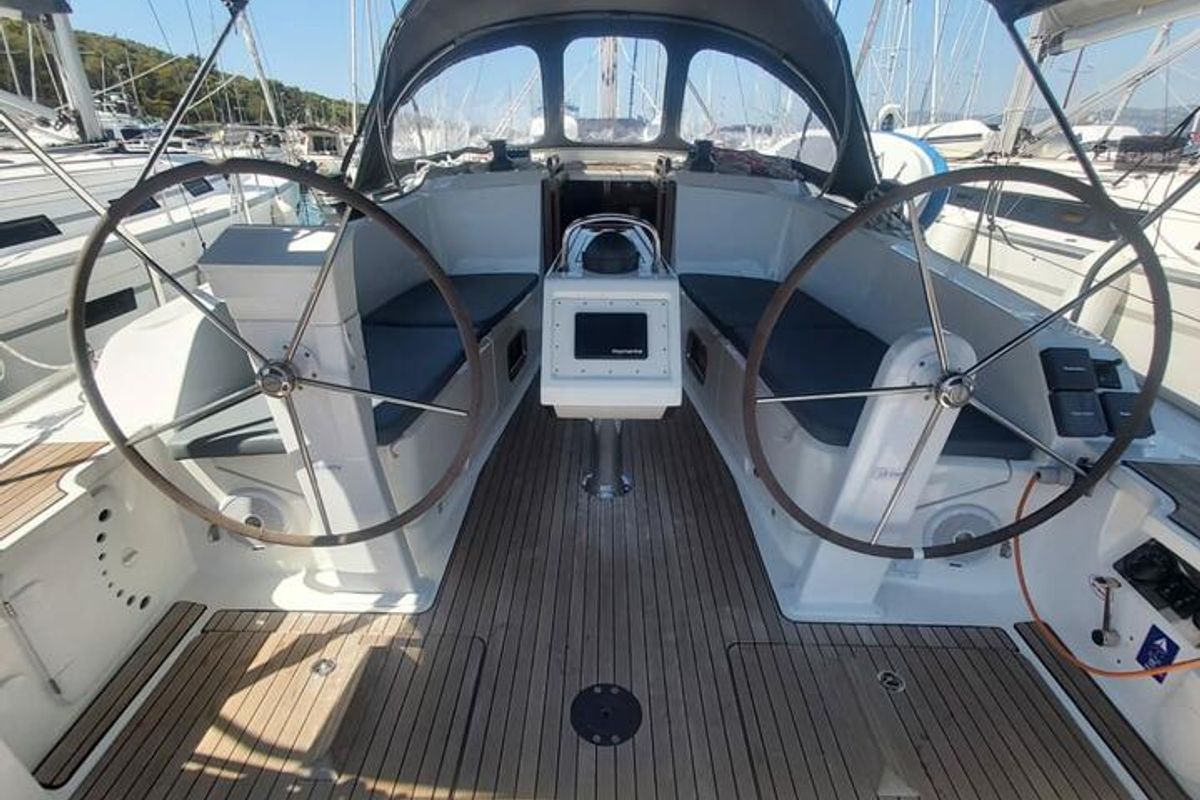 Cockpit of Livka IV, a Bavaria Cruiser 41 sailboat at Split, Croatia