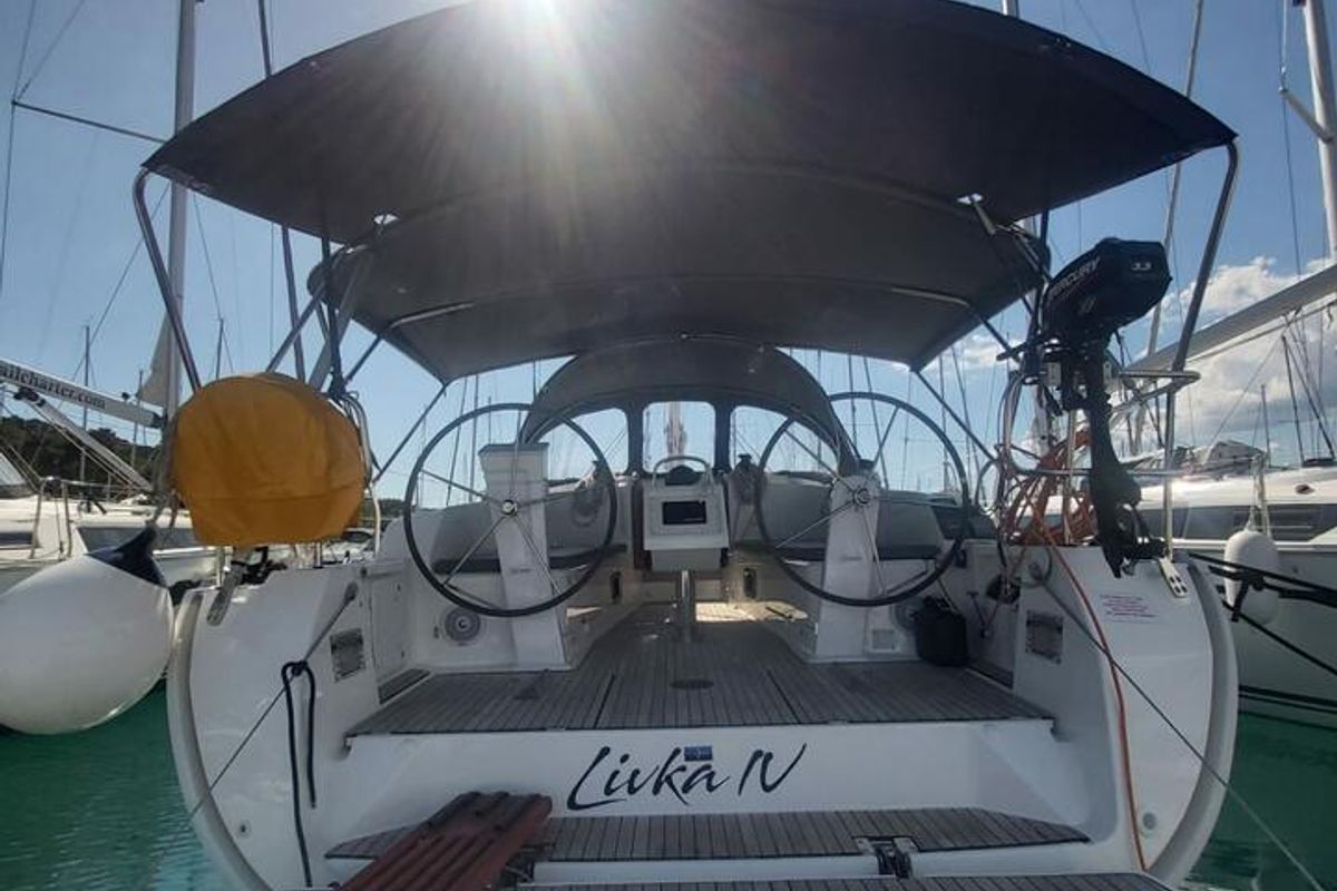 Exterior view of Livka IV, a Bavaria Cruiser 41 sailboat at Split, Croatia
