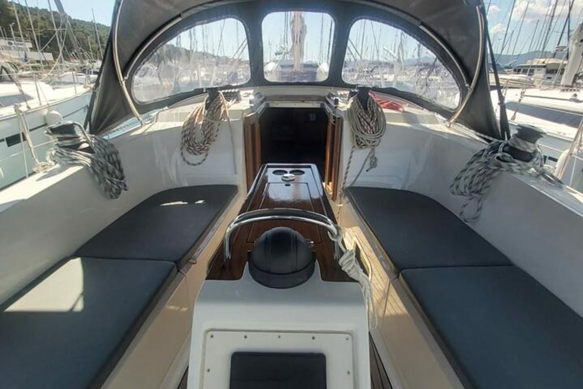 Deck of Livka IV, a Bavaria Cruiser 41 sailboat at Split, Croatia
