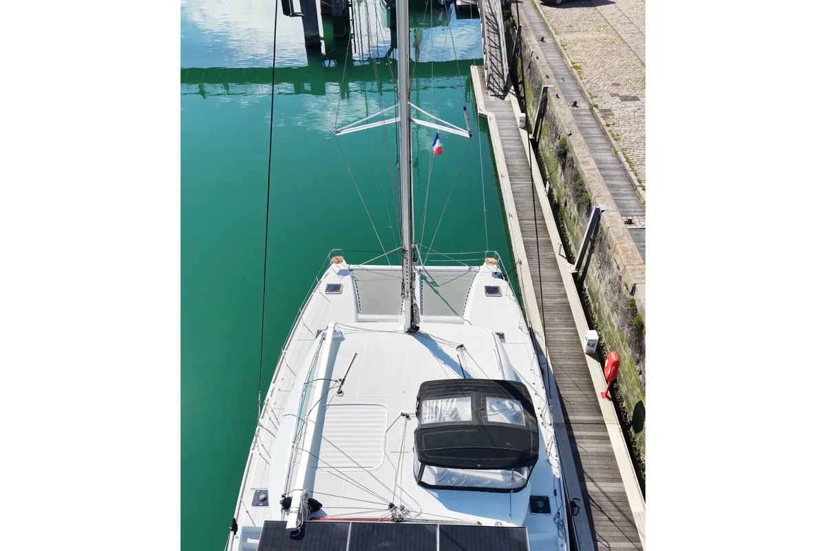 Morii, a Lagoon Lagoon 450 Sport catamaran at Olbia, Italy