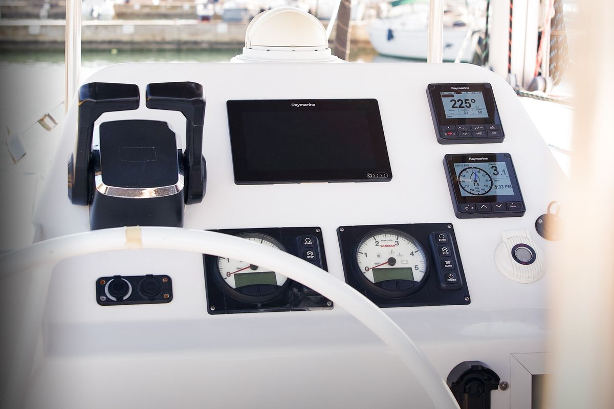 Cockpit of Jumping Fitness, a Aventura Catamarans Aventura 34 catamaran at Grad Šibenik, Croatia