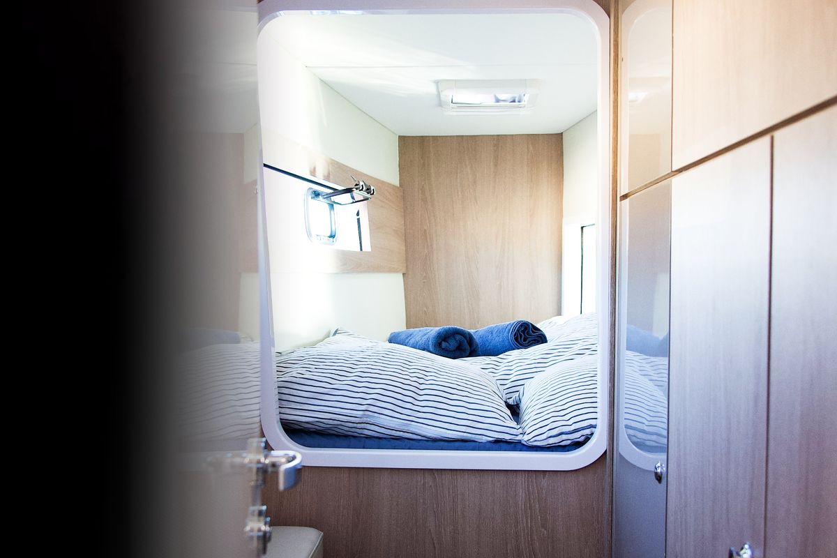 Cabin on Jumping Fitness, a Aventura Catamarans Aventura 34 catamaran at Grad Šibenik, Croatia