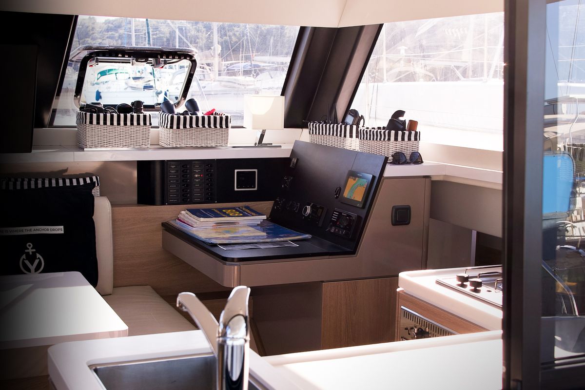 Galley of Jumping Fitness, a Aventura Catamarans Aventura 34 catamaran at Grad Šibenik, Croatia