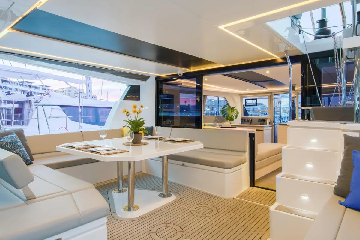 Salon of Moorings 5000 Crewed, a Leopard 50 catamaran at Road Town, British Virgin Islands