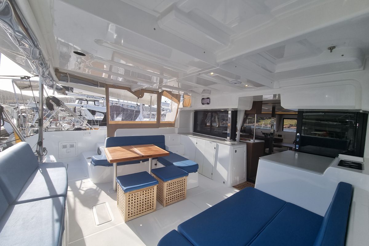 Deck of Dionike, a Lagoon 46 catamaran at Lavreotiki Municipal Unit, Greece