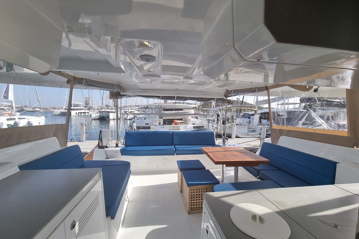 Deck of Dionike, a Lagoon 46 catamaran at Lavreotiki Municipal Unit, Greece