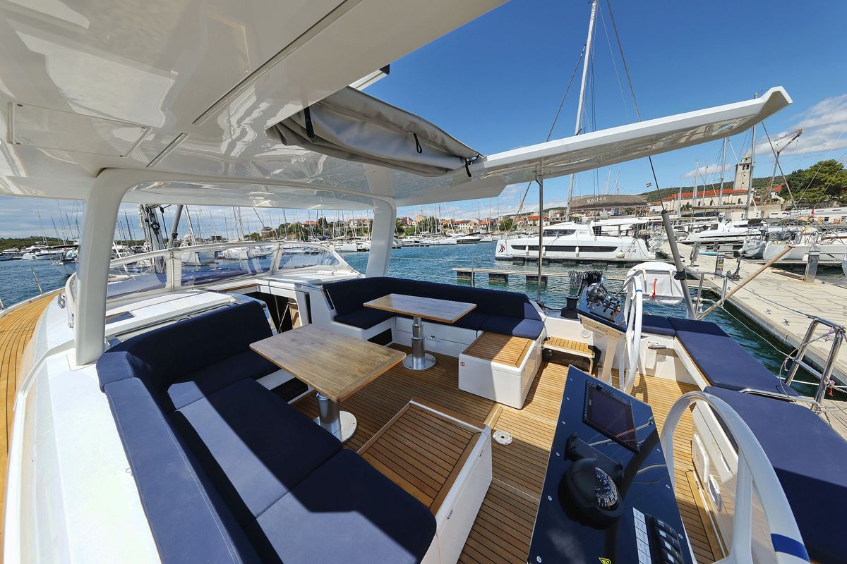 Deck of Ocean Phoenix, a Hanse Yachts Hanse 510 sailboat at Grad Šibenik, Croatia