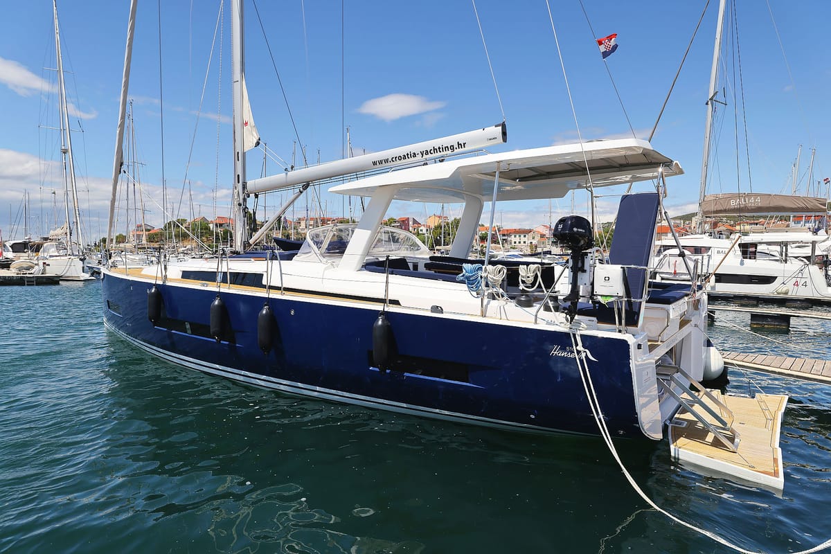Exterior view of Ocean Phoenix, a Hanse Yachts Hanse 510 sailboat at Grad Šibenik, Croatia
