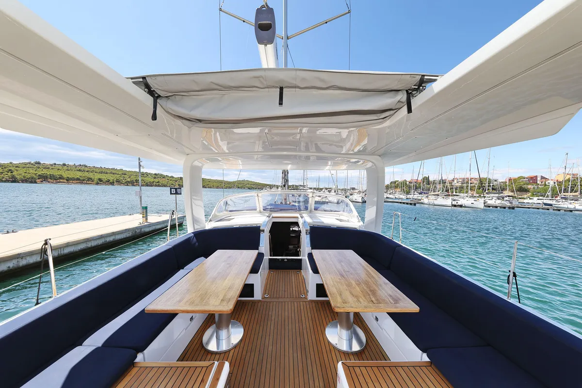 Deck of Ocean Phoenix, a Hanse Yachts Hanse 510 sailboat at Grad Šibenik, Croatia