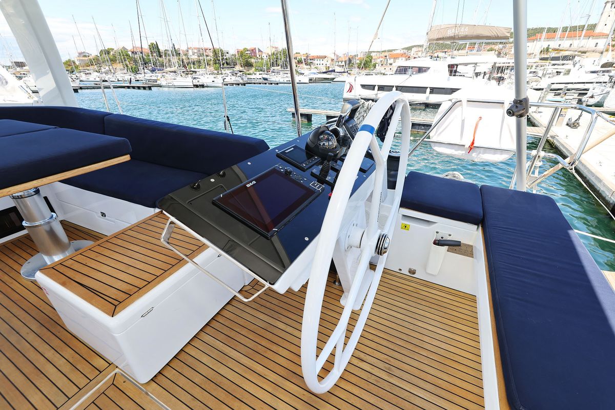 Cockpit of Ocean Phoenix, a Hanse Yachts Hanse 510 sailboat at Grad Šibenik, Croatia