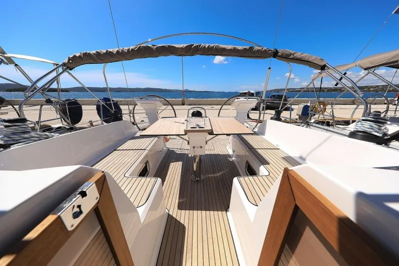 Deck of Hana, a Bavaria Cruiser 46 Style sailboat at Grad Biograd na Moru, Croatia