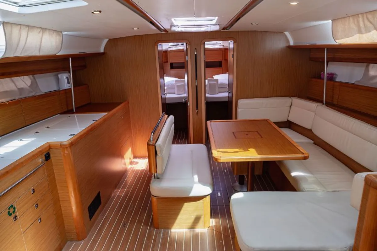 Salon of Ana B, a Jeanneau Sun Odyssey 49i sailboat at Seget Donji, Croatia