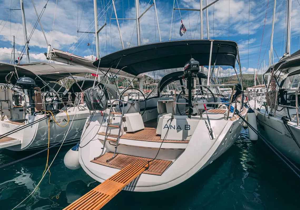 Exterior view of Ana B, a Jeanneau Sun Odyssey 49i sailboat at Seget Donji, Croatia