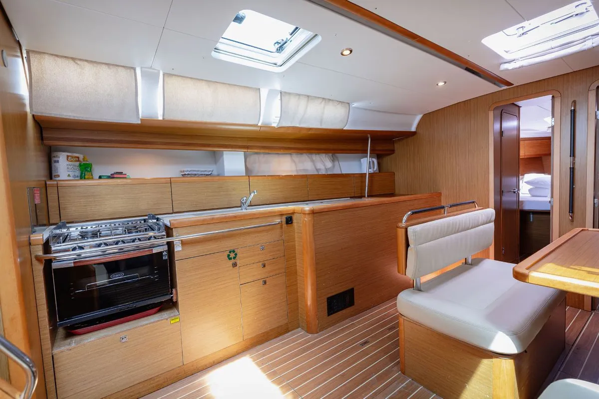 Galley of Ana B, a Jeanneau Sun Odyssey 49i sailboat at Seget Donji, Croatia
