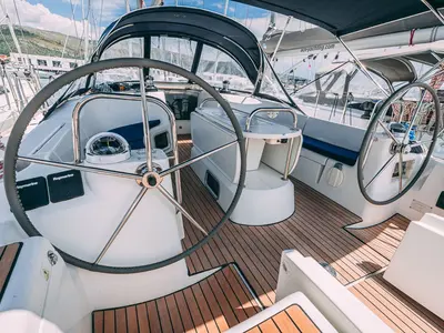 Cockpit of Ana B, a Jeanneau Sun Odyssey 49i sailboat at Seget Donji, Croatia