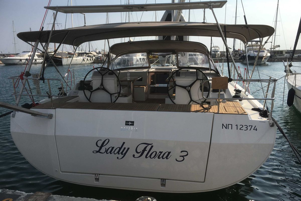 Cockpit of Lady Flora 3, a Bavaria C50 sailboat at Municipal Unit of Lefkada, Greece