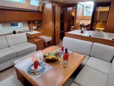 Salon of Lady Flora 3, a Bavaria C50 sailboat at Municipal Unit of Lefkada, Greece