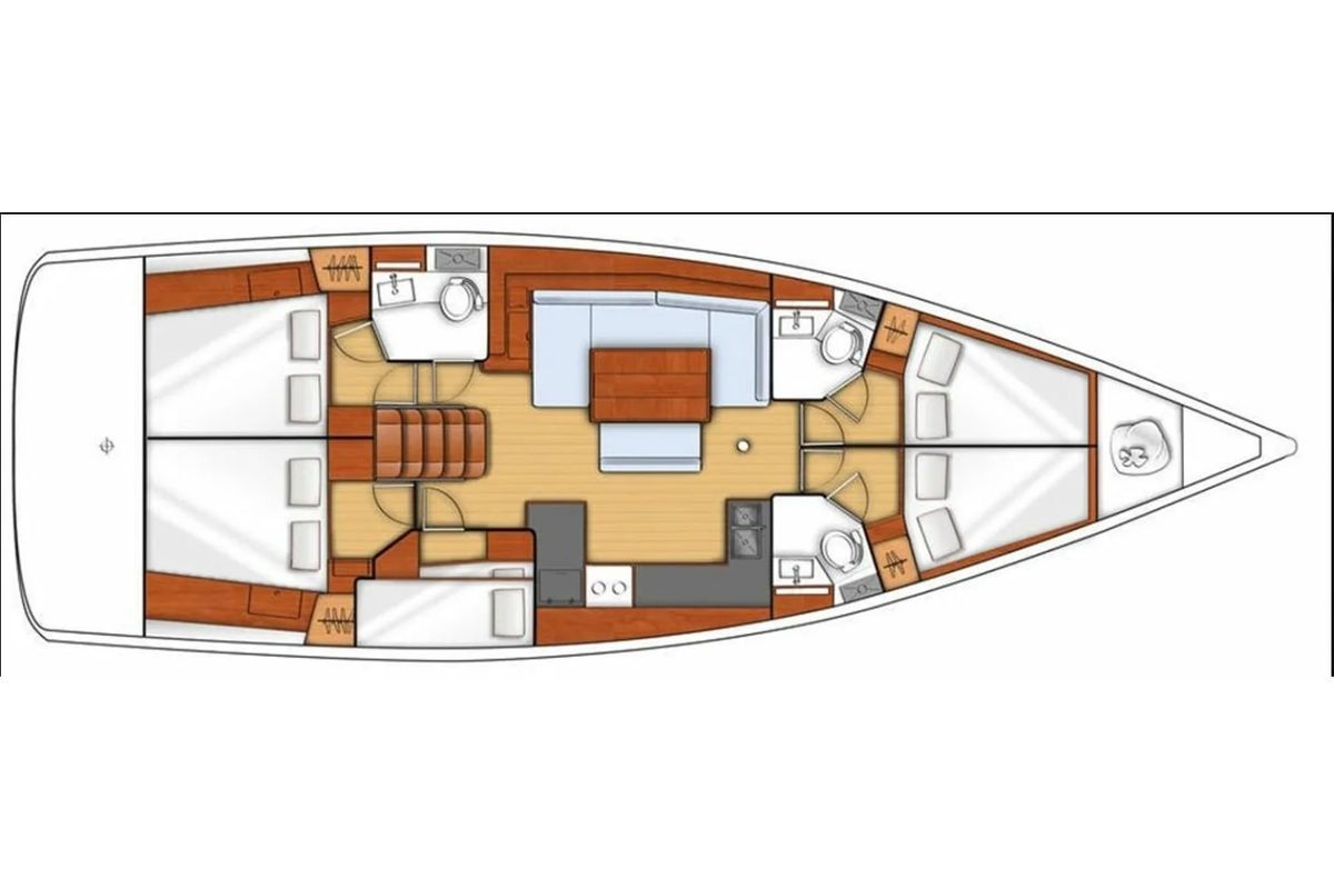 Floor plan of AF-O48S, a Beneteau Oceanis 48 sailboat at Athens, Greece