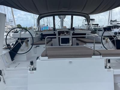 Cockpit of Knot Online, a Dufour 470 sailboat at Road Town, British Virgin Islands