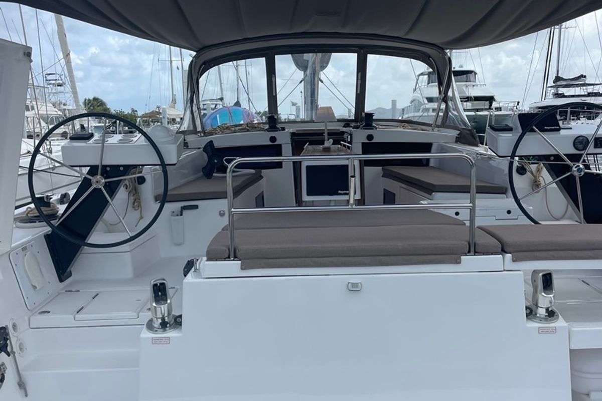 Cockpit of Knot Online, a Dufour 470 sailboat at Road Town, British Virgin Islands